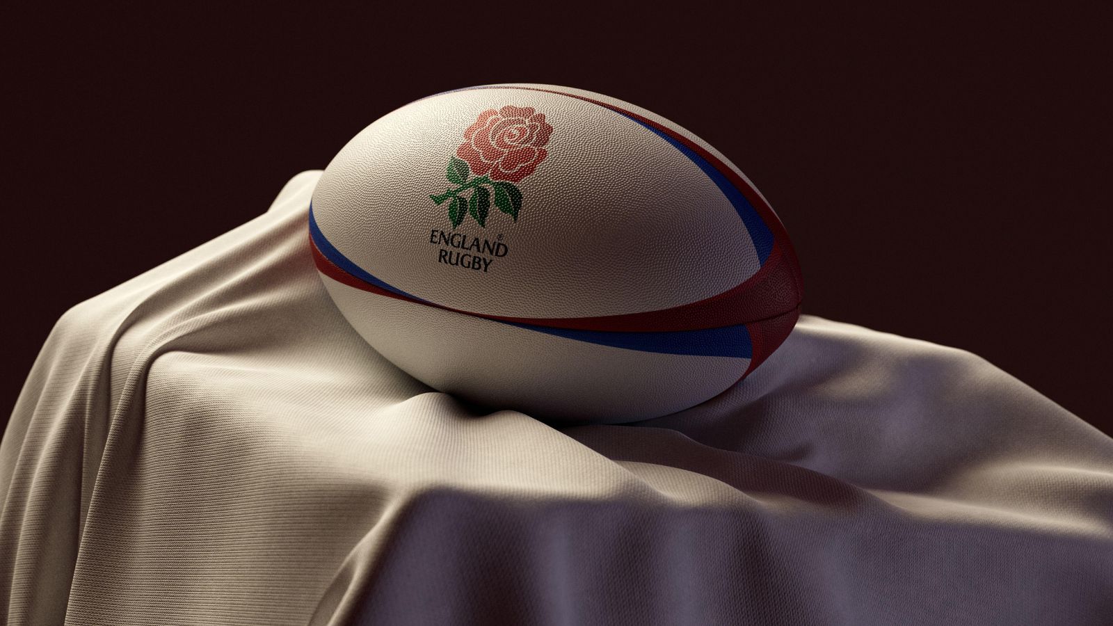 rugby ball imprinted with the England rugby logo
