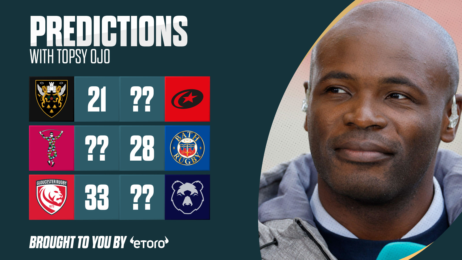 Topsy Ojo’s Premiership predictions: Top two to fall as Saracens become new leaders