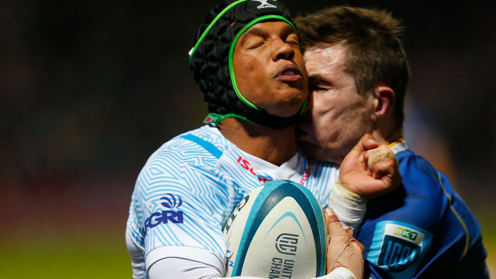 Luke McGrath's attempted tackle on Kurt-Lee Arendse during Leinster v Bulls clash in 2024.
