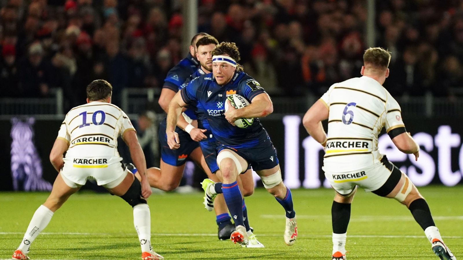 Edinburgh's Hamish Watson (centre) on the ball during the EPCR Challenge Cup match at the Hive Stadium, Scotland.