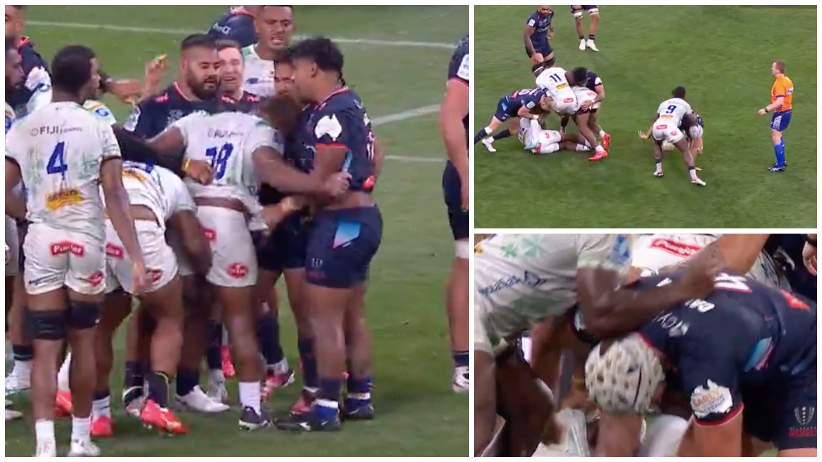 Fijian Drua players received red cards for dangerous acts.