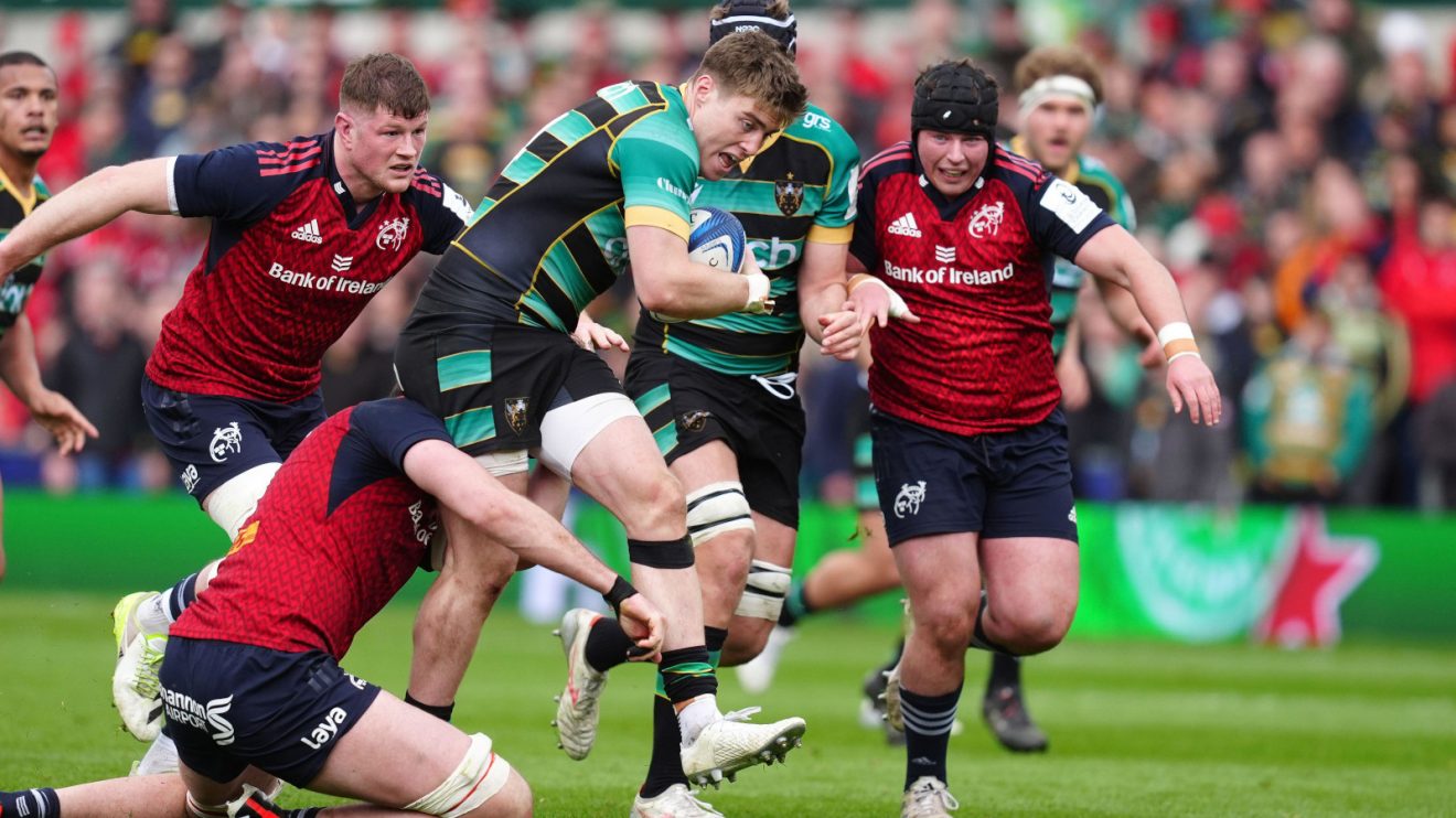 Tommy Freeman in action for Northampton Saints v Munster 2024.