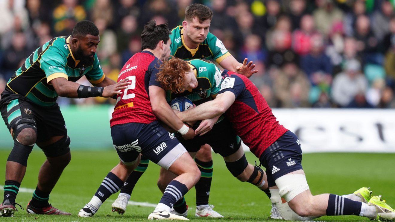 Northampton Saints taking on Munster in the 2024 Champions Cup last-16.