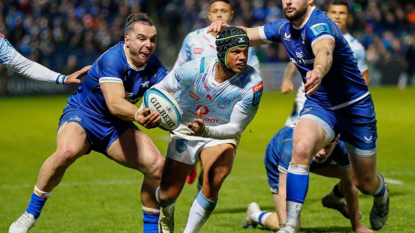 United Rugby Championship, Leinster versus Vodacom Bulls; Kurt-Lee Arendse of Vodacom Bulls makes a run with the ball