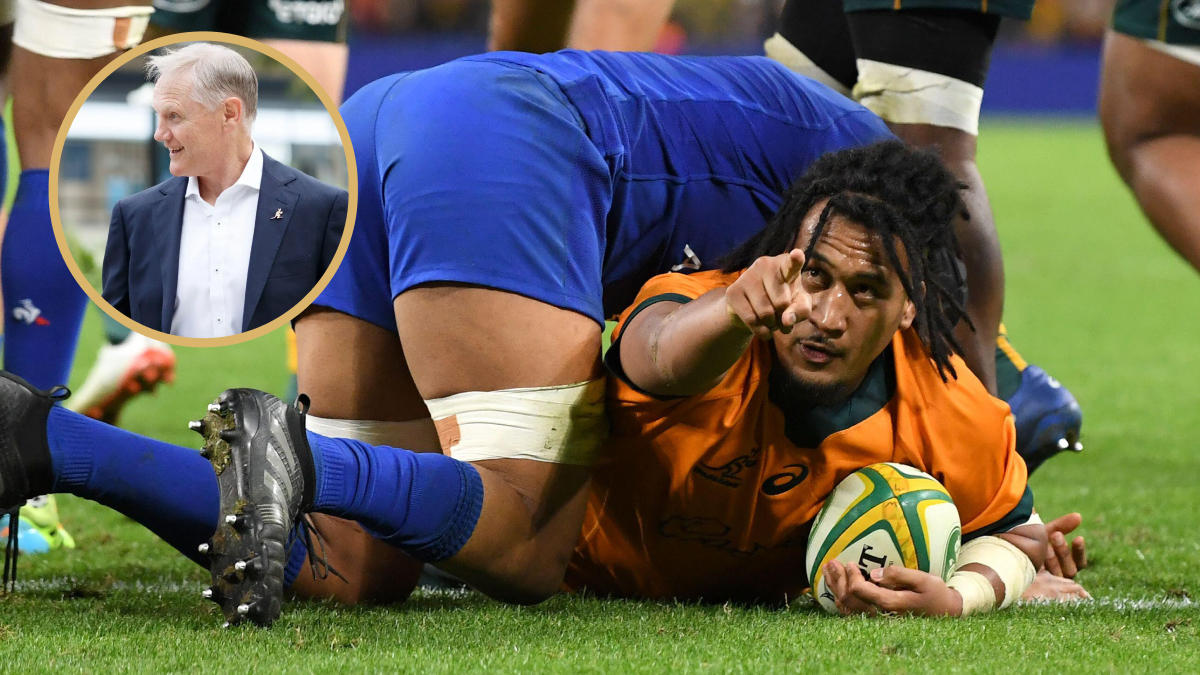 Wallabies head coach Joe Schmidt and Australian hooker Brandon Paenga-Amosa.