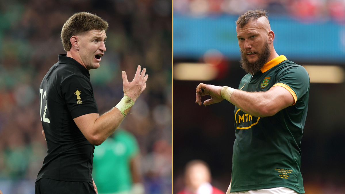 All Blacks back Jordie Barrett and Springboks forward RG Snyman.