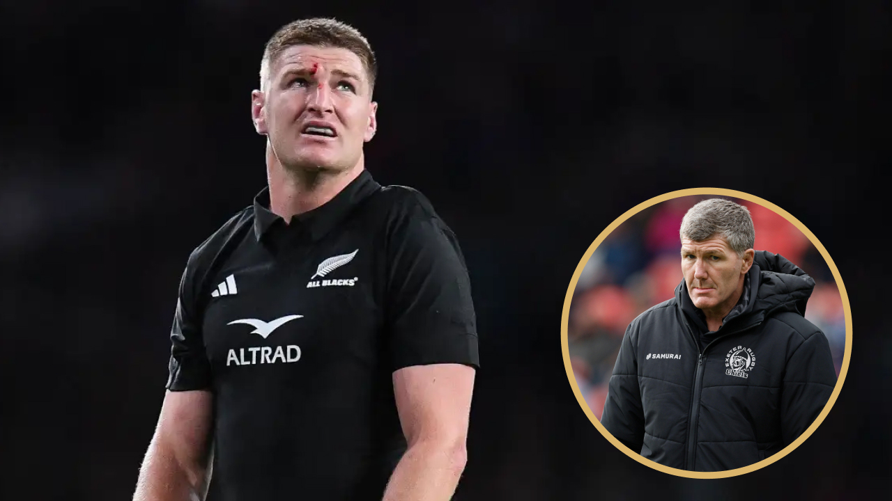 All Blacks star Jordie Barrett and Exeter Chiefs boss Rob Baxter.