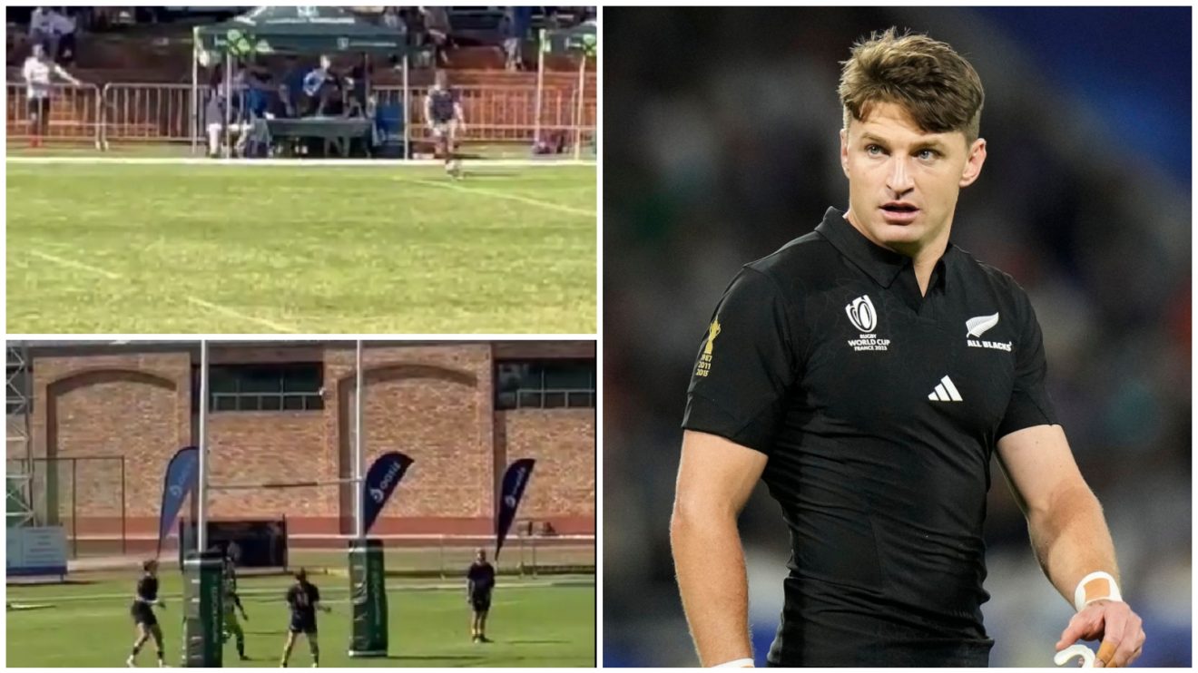 Incredible long range kick from South African schoolboy which was seen by Beauden Barrett.