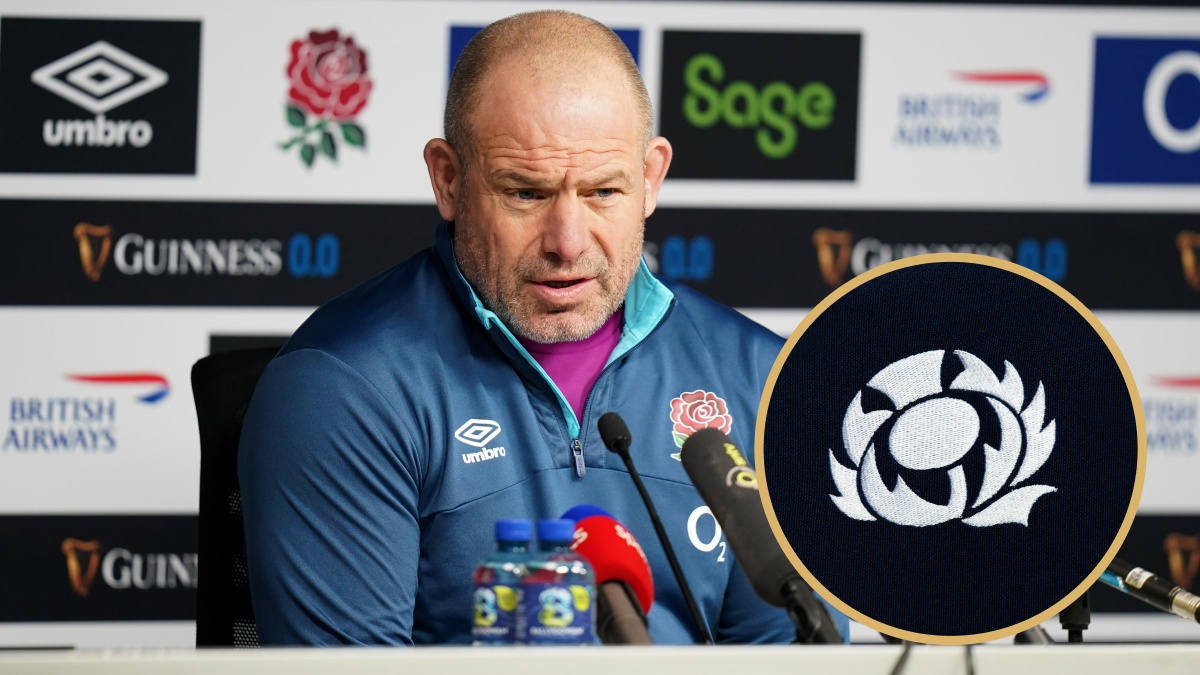 Georgia and Black Lions head coach Richard Cockerill and the Scottish Rugby Union logo.