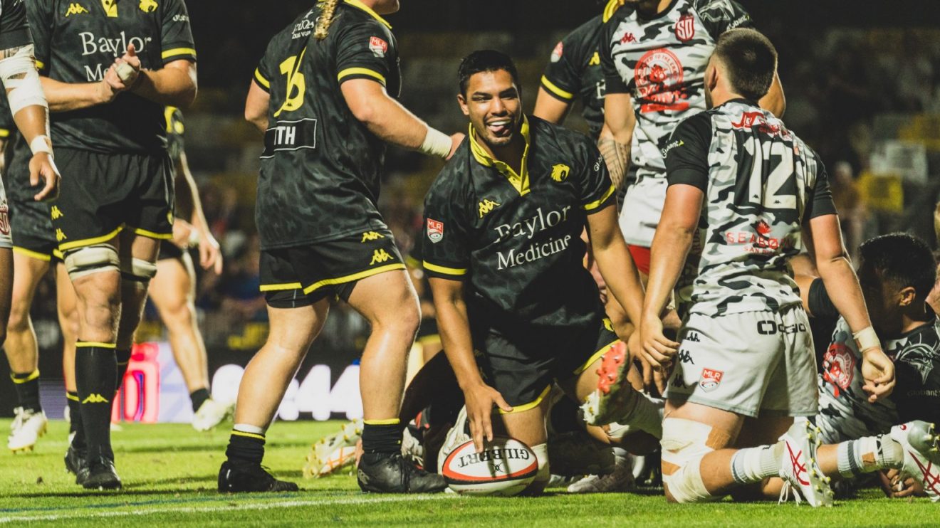 Houston SaberCats celebrate a try against San Diego Legion.