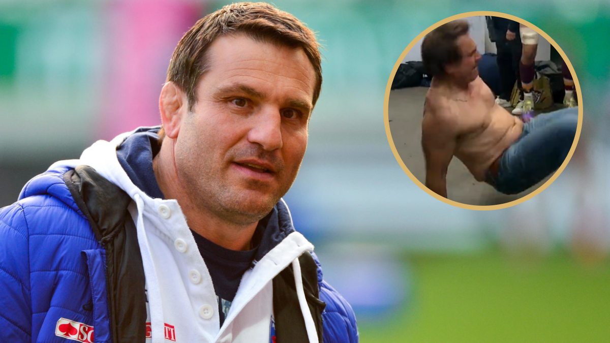 Soyaux-Angouleme director of rugby Fabrice Landreau celebrated key win.