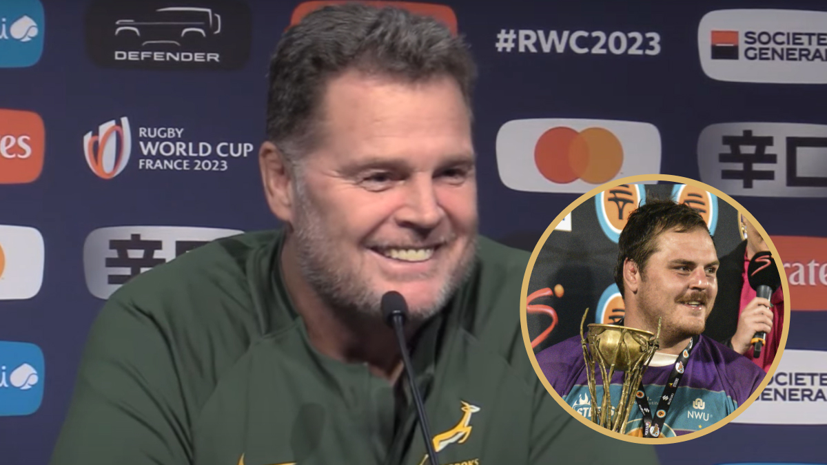 Springboks head coach Rassie Erasmus and Pumas prop Sampie Swiegers'.
