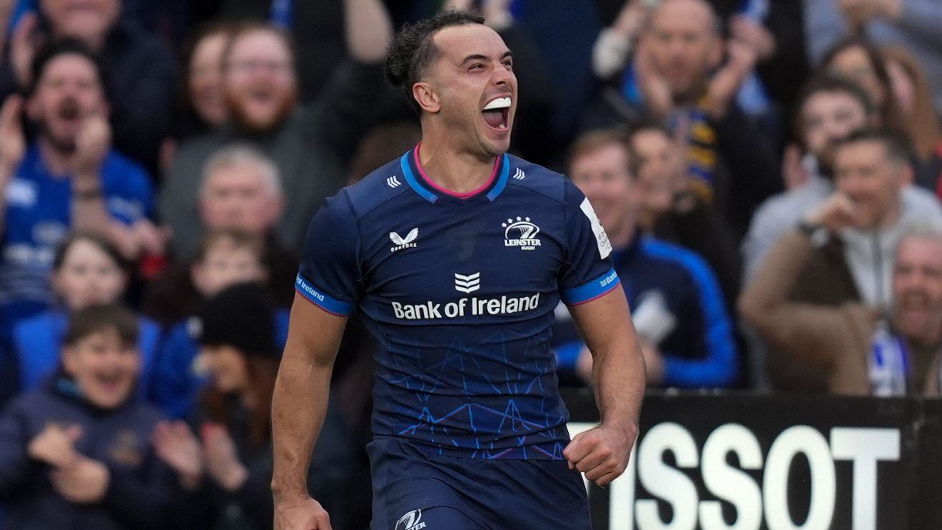 James Lowe after scoring for Leinster.