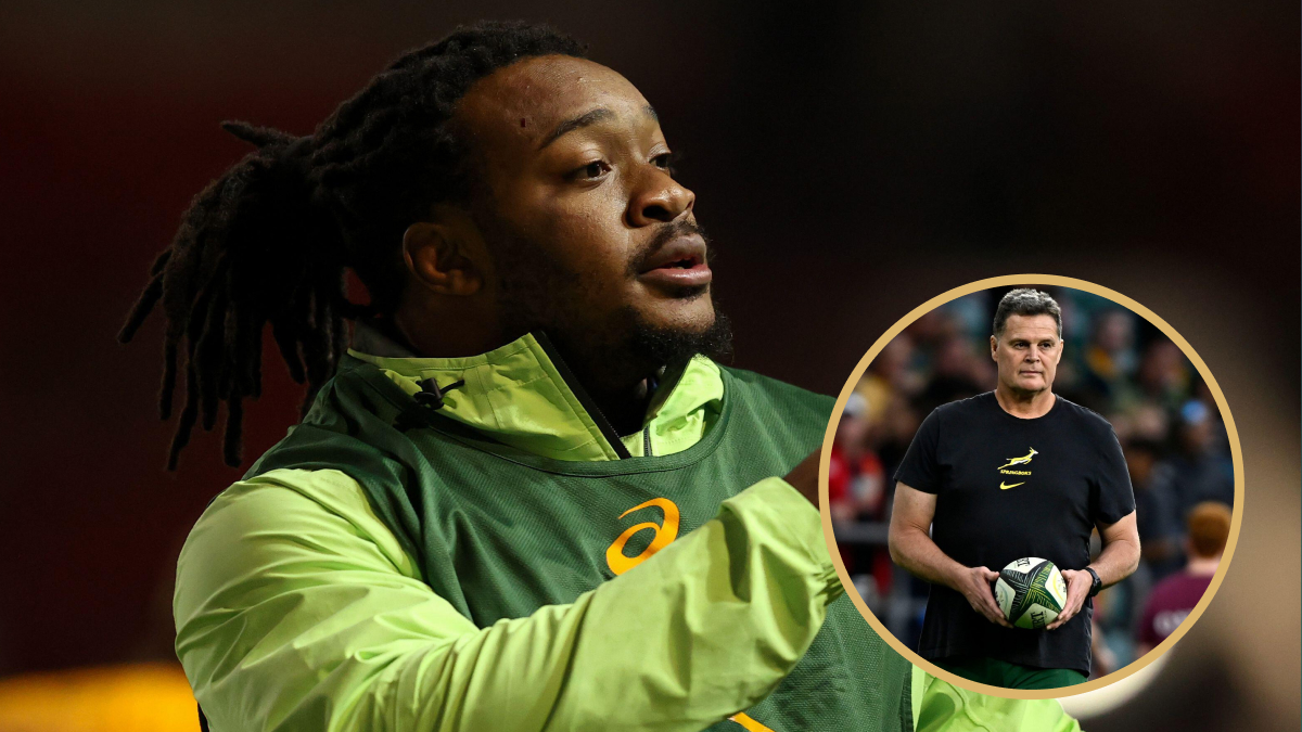 Springboks hooker Joseph Dweba and head coach Rassie Erasmus.