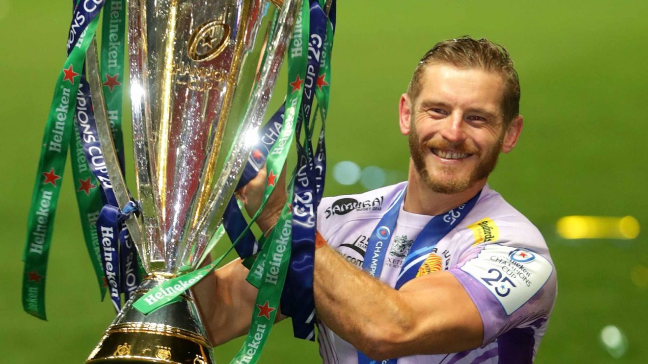 Exeter Chiefs' Gareth Steenson celebrates with the trophy after the European Champions Cup Final at Ashton Gate, Bristol.