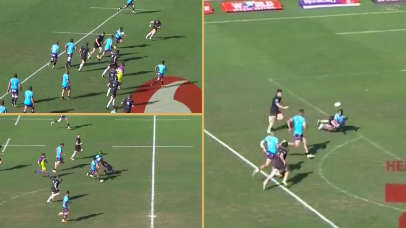 Screenshots of Kurt-Lee Arendse's try against the Glasgow Warriors