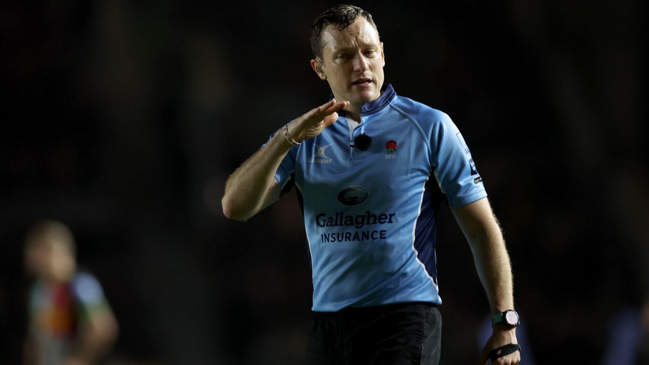 Matthew Carley refereeing during the 2023/24 season.