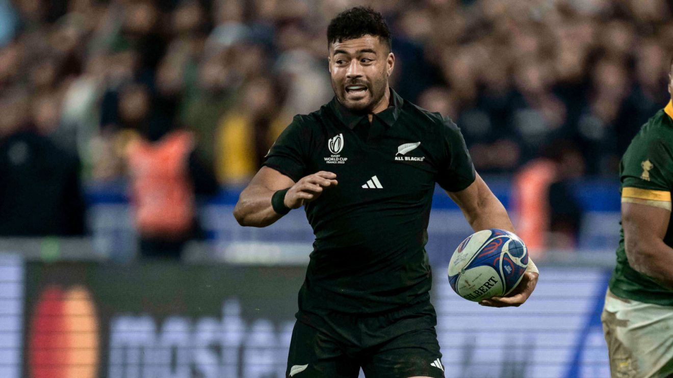 Richie Mo'unga in action for the All Blacks against the Springboks in the Rugby World Cup final.