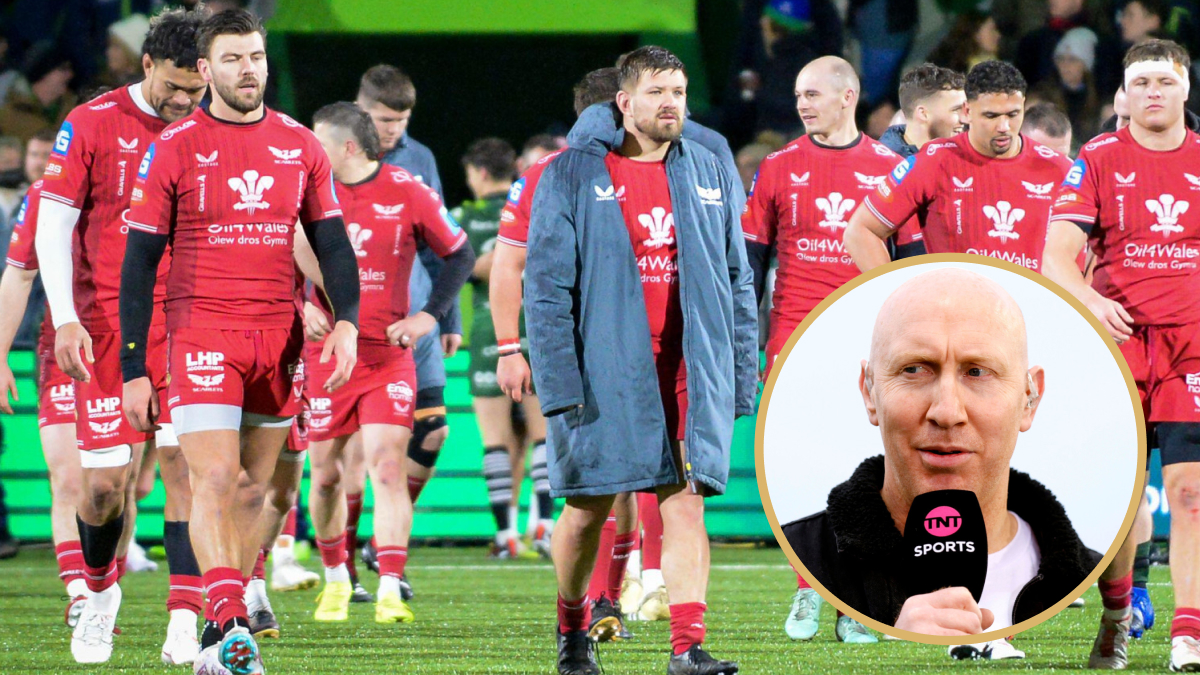 Scarlets dejected alongside former Wales centre Tom Shanklin.