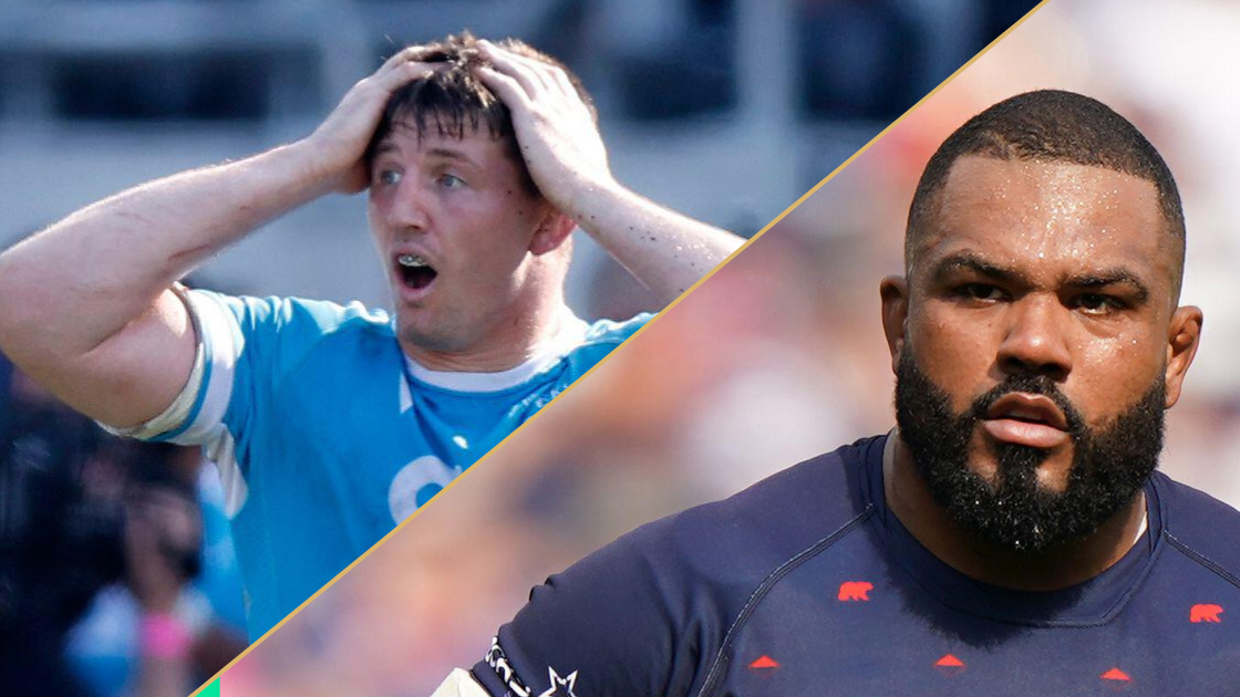 Sale Sharks flanker Ben Curry and Bristol Bears prop Kyle Sinckler.