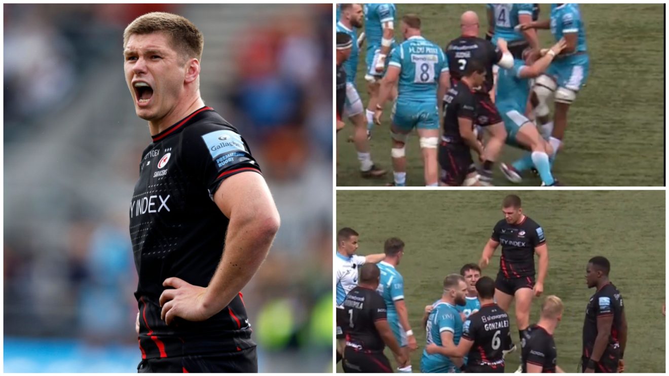 Owen Farrell angered after Bevan Rodd's dive during Saracens v Sale Sharks clash in the Premiership.