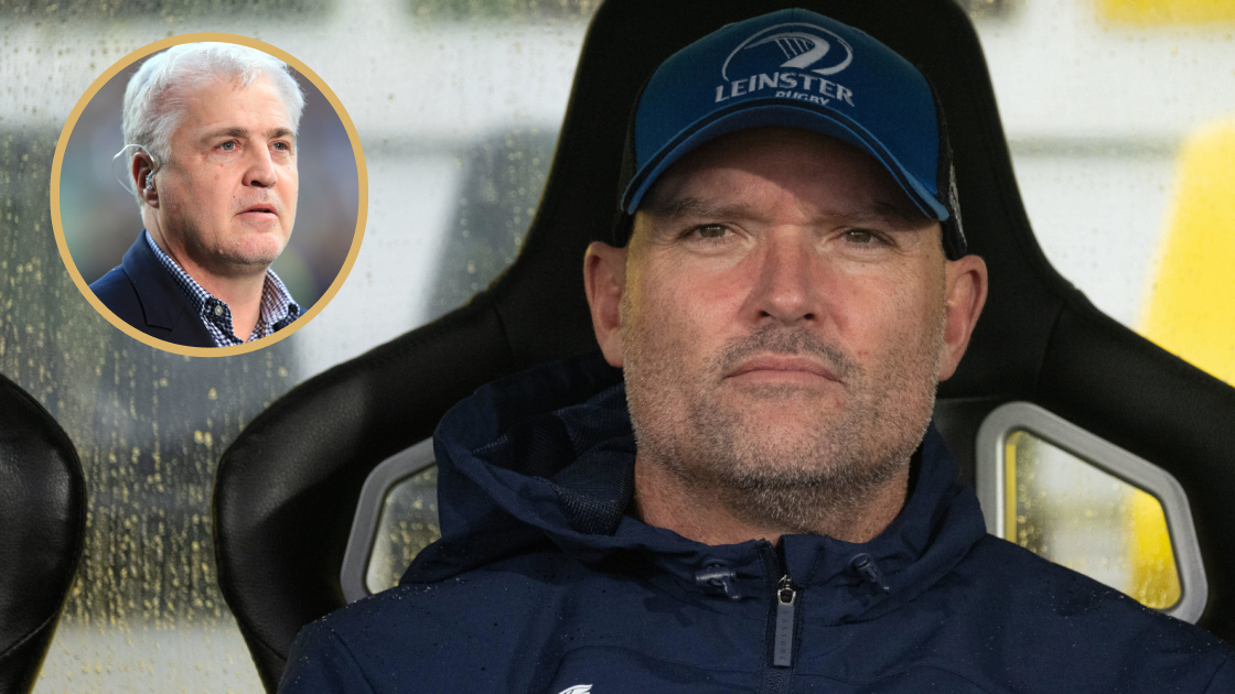 Leinster head coach Jacques Nienaber and former England player Stuart Barnes.