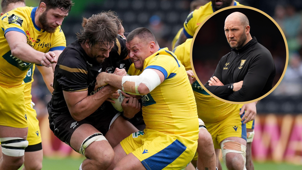 Sharks lock Eben Etzebeth and Gloucester head coach George Skivington.