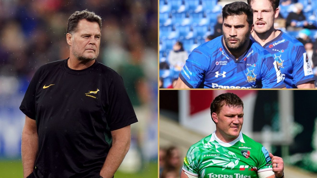 Springboks head coach Rassie Erasmus, centre Damian de Allende and Jasper Wiese.