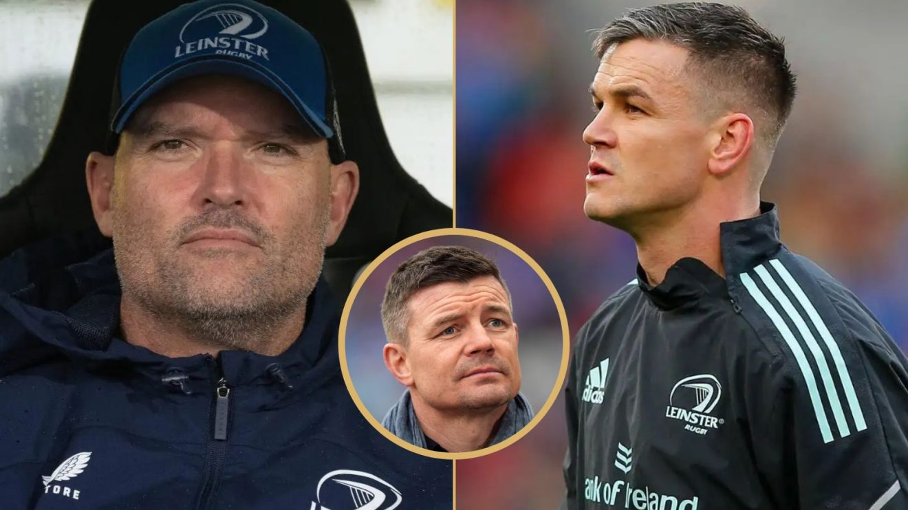 Split image of Jacques Nienaber, Brian O'Driscoll and Johnny Sexton.