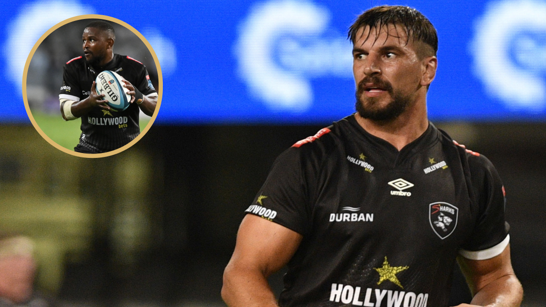Sharks and Springboks lock Eben Etzebeth alongside Siya Masuku.