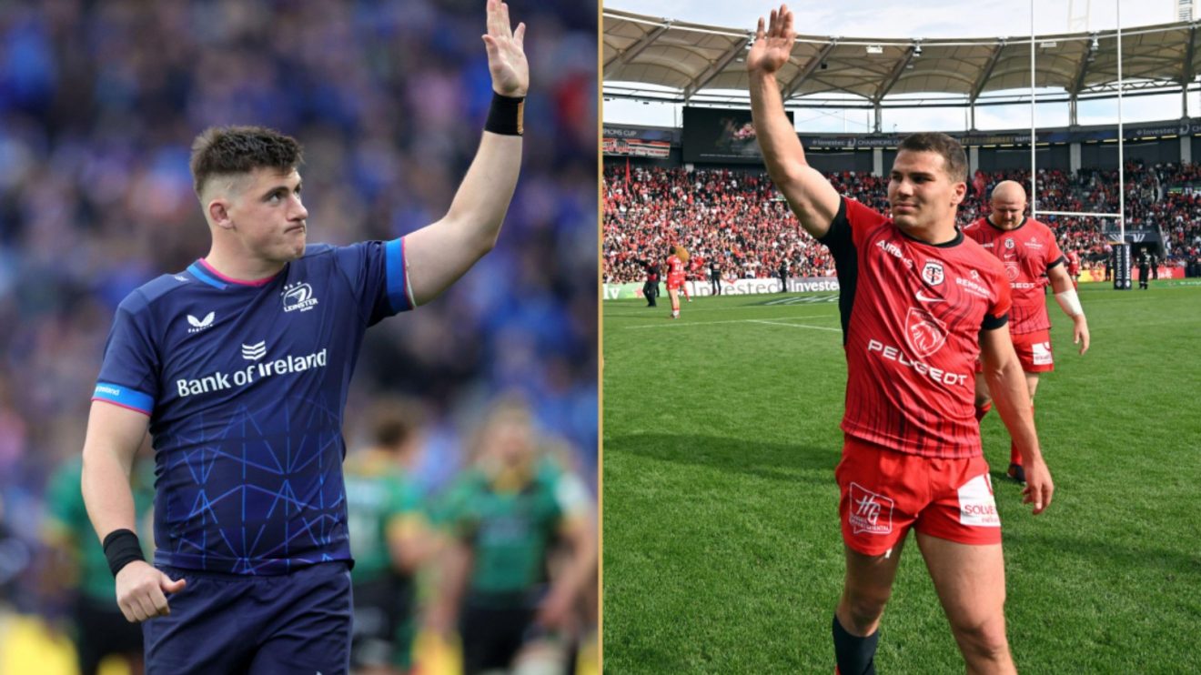Split wit Leinster's Dan Sheehan and Toulouse's Antoine Dupont.