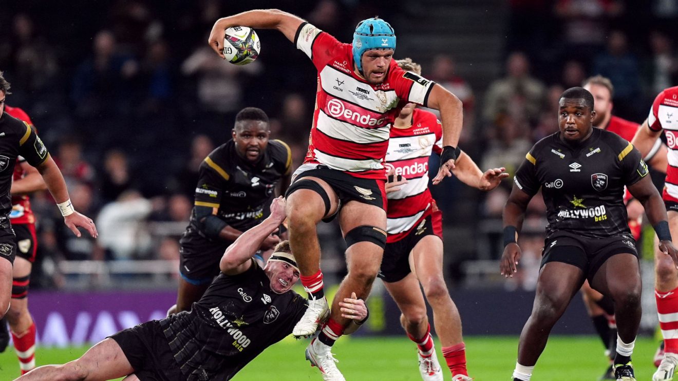 Zach Mercer in action for Gloucester v Sharks in the 2024 Challenge Cup final.