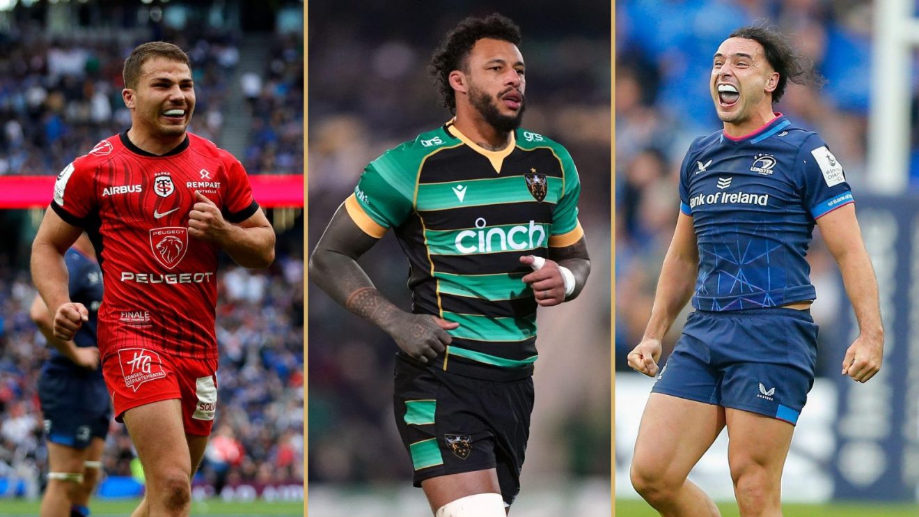 Split image featuring Antoine Dupont, Courtney Lawes and James Lowe.