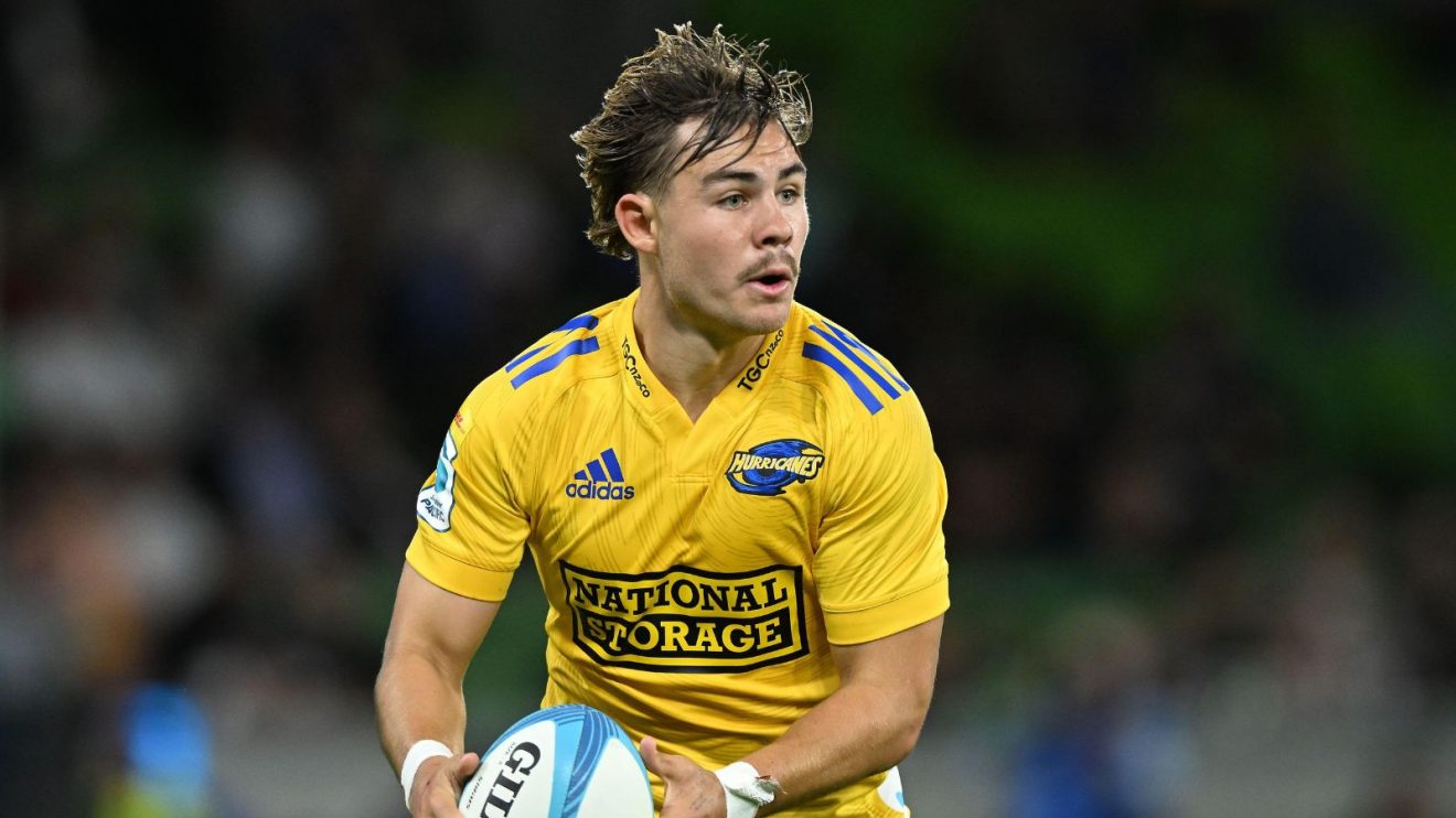 Aidan Morgan of the Hurricanes in action during the Super Rugby Pacific