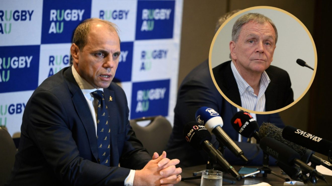 Split with Rugby Australia's Phil Waugh and businessman Leigh Clifford.
