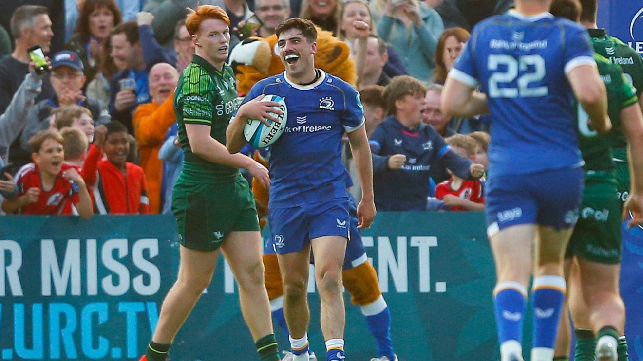 Leinster full-back Jimmy O'Brien after scoring try against Connacht.