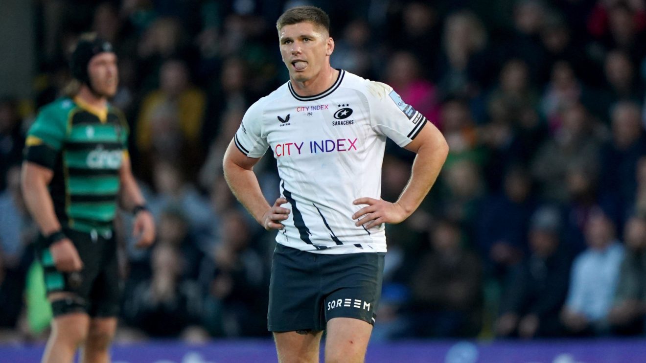 Owen Farrell during Saracens' Premiership semi-final defeat to Northampton Saints 2024.
