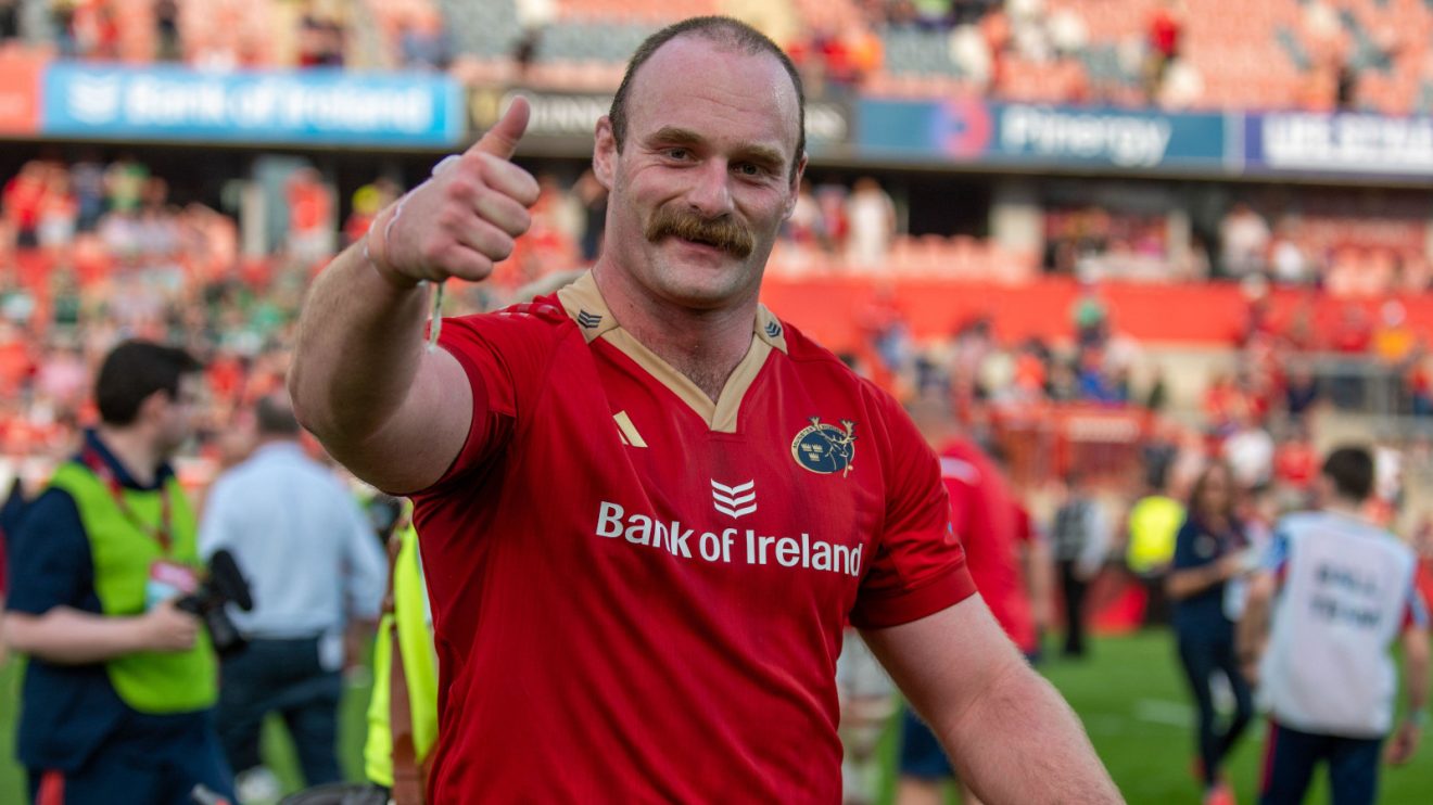 Oli Jager celebrates Munster win.