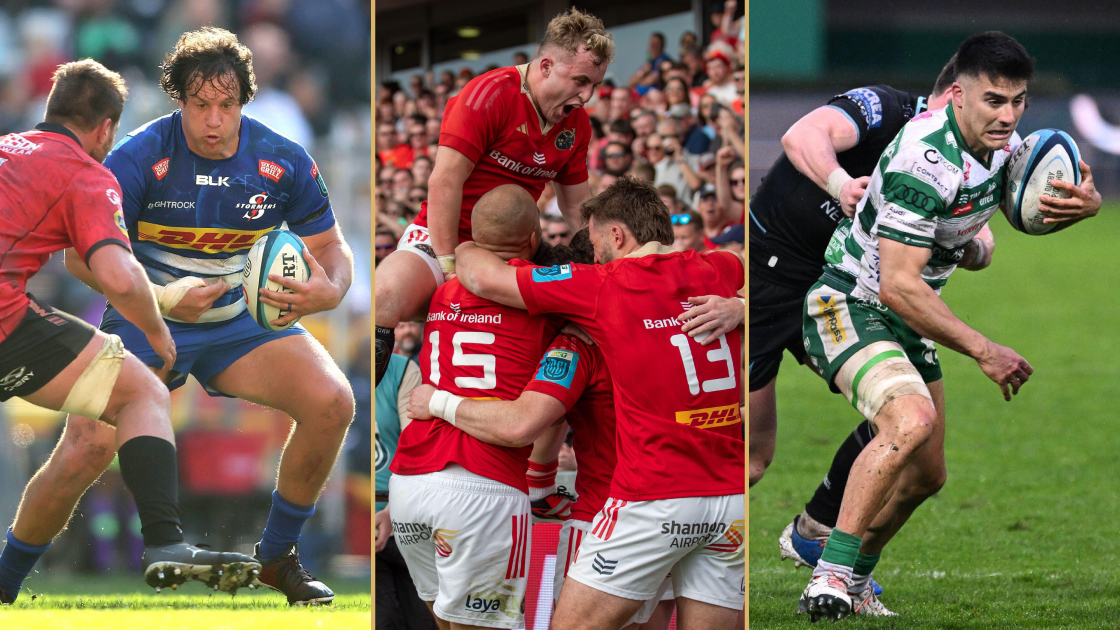 Neethling Fouche, Munster players and Tomas Albornoz in the United Rugby Championship.