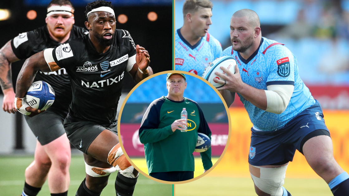 Split image featuring Siya Kolisi, Rassie Erasmus and Wilco Louw.
