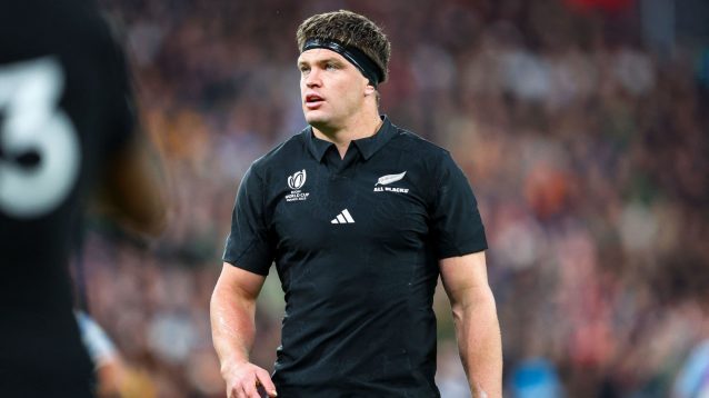 Scott Barrett in action for the All Blacks during the 2023 Rugby World Cup.