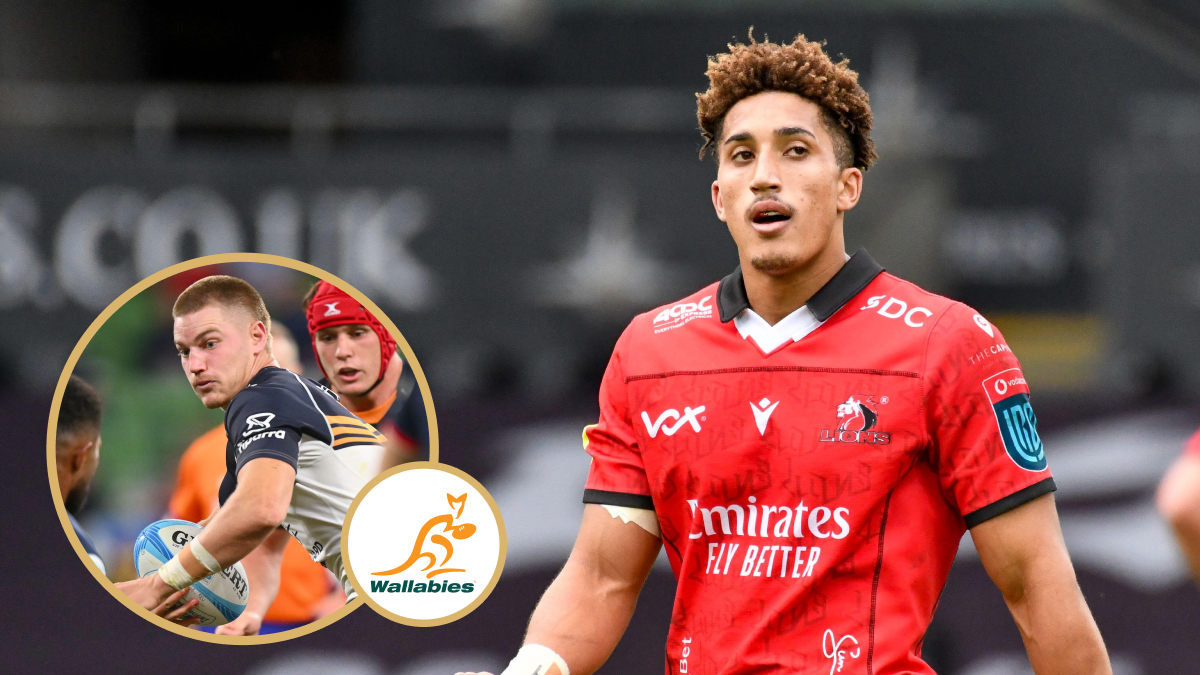 Brumbies back row Charlie Clare and Lions fly-half Jordan Hendrikse.