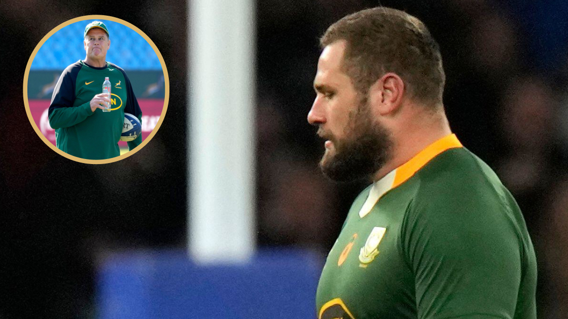 Bath prop Thomas du Toit alongside Springboks head coach Rassie Erasmus.