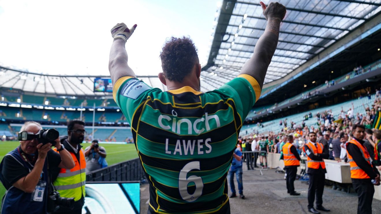 Courtney Lawes after Northampton Saints' Premiership final victory in 2024.