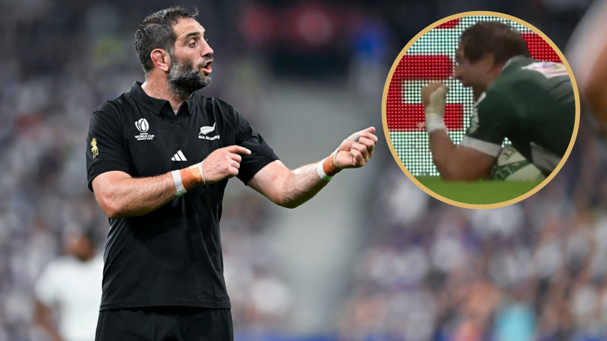 All Blacks legend Sam Whitelock, who celebrated a try in the final minute of his career for Pau.