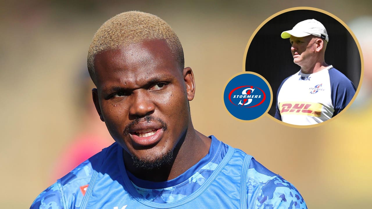 Stormers forward Hacjivah Daymani and head coach John Dobson in split image.