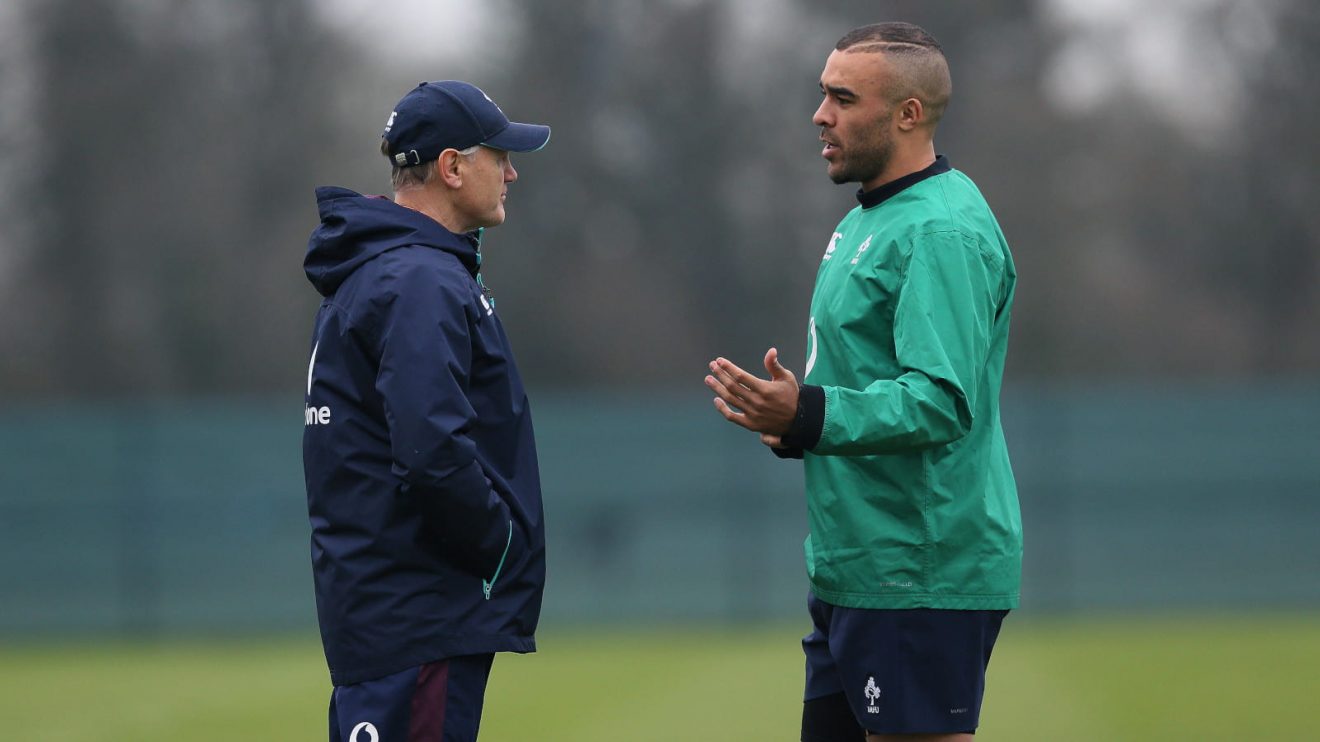 Simon Zebo talking with Joe Schmidt while both in Ireland camp.
