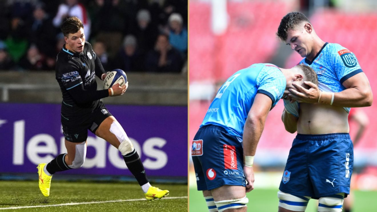 Split with Glasgow's Huw Jones and Bulls players.