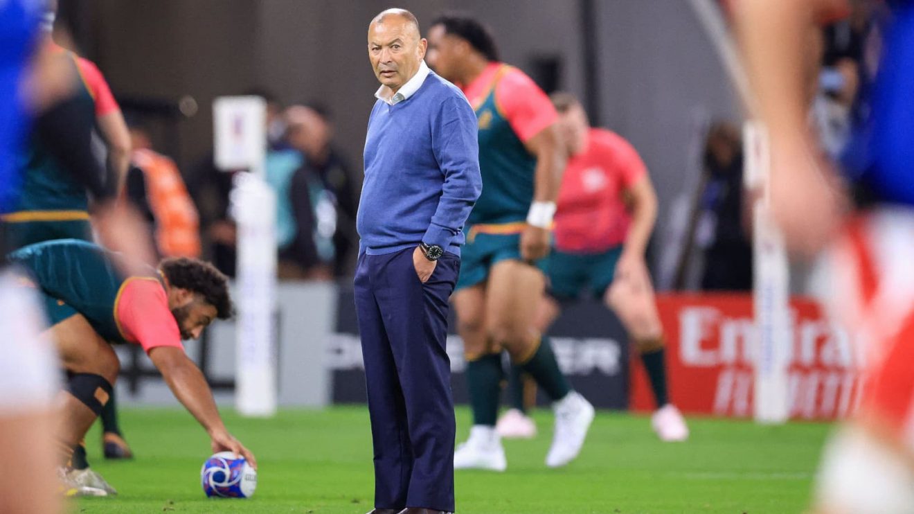 Eddie Jones coaching Australia at the 2023 Rugby World Cup.