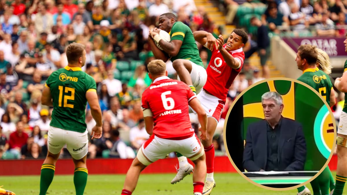 Aphelele Fassi kick on Taine Plumtree and ex-Springboks coach Nick Mallet